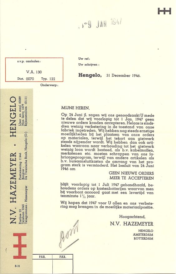 Hazemeyer, levertijd anderhalf jaar (1947)