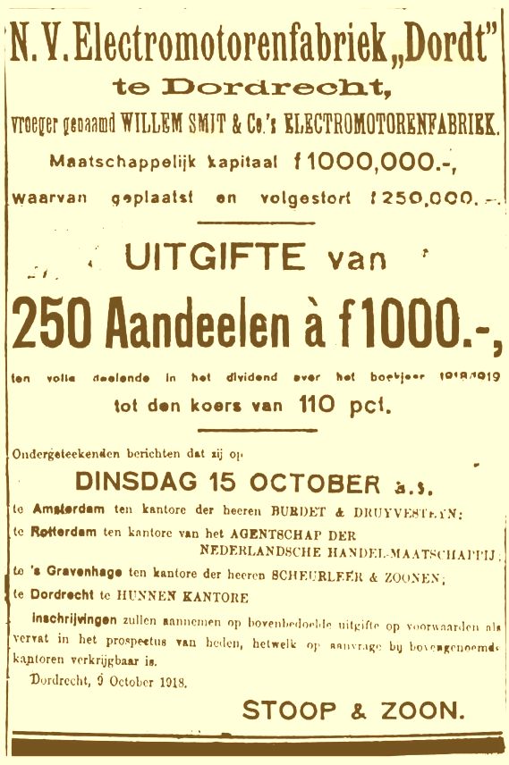 Aandelenuitgifte EMF Dordt 1918