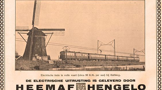 Advertentie van Heemaf m.b.t. elektrische uitrusting trein bij halfweg 1928