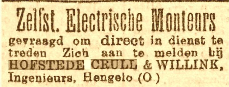 Personeelsadvertentie 07-11-1901 Hofstede Crull en Willink