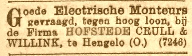 Personeelsadvertentie 14-03-1901 Hofstede Crull en Willink
