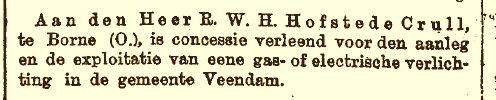 Concessie voor elektrische centrale in Veendam (1894)