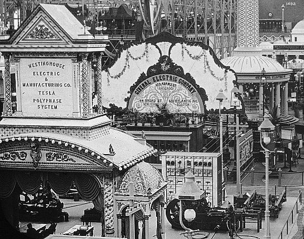 Tesla polyphase exhibit at 1893 worlds fair-small